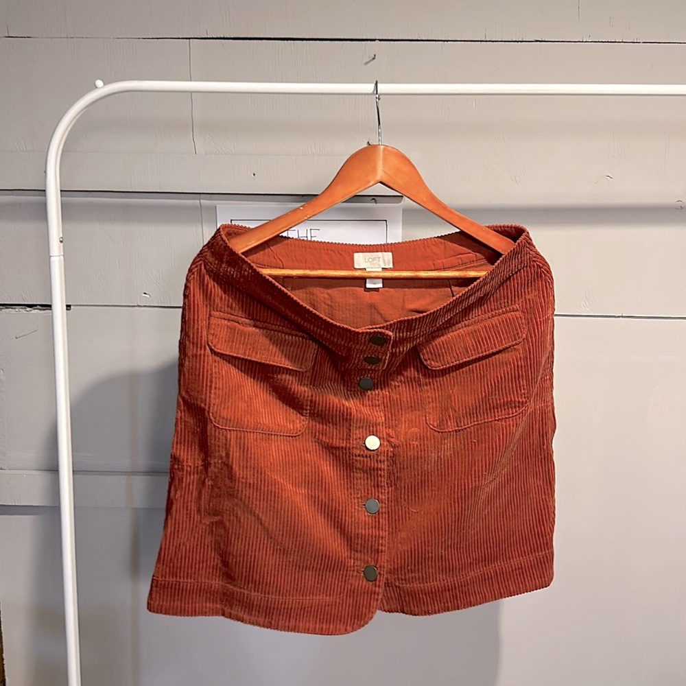 Loft Orange Corduroy Buttoned Skirt